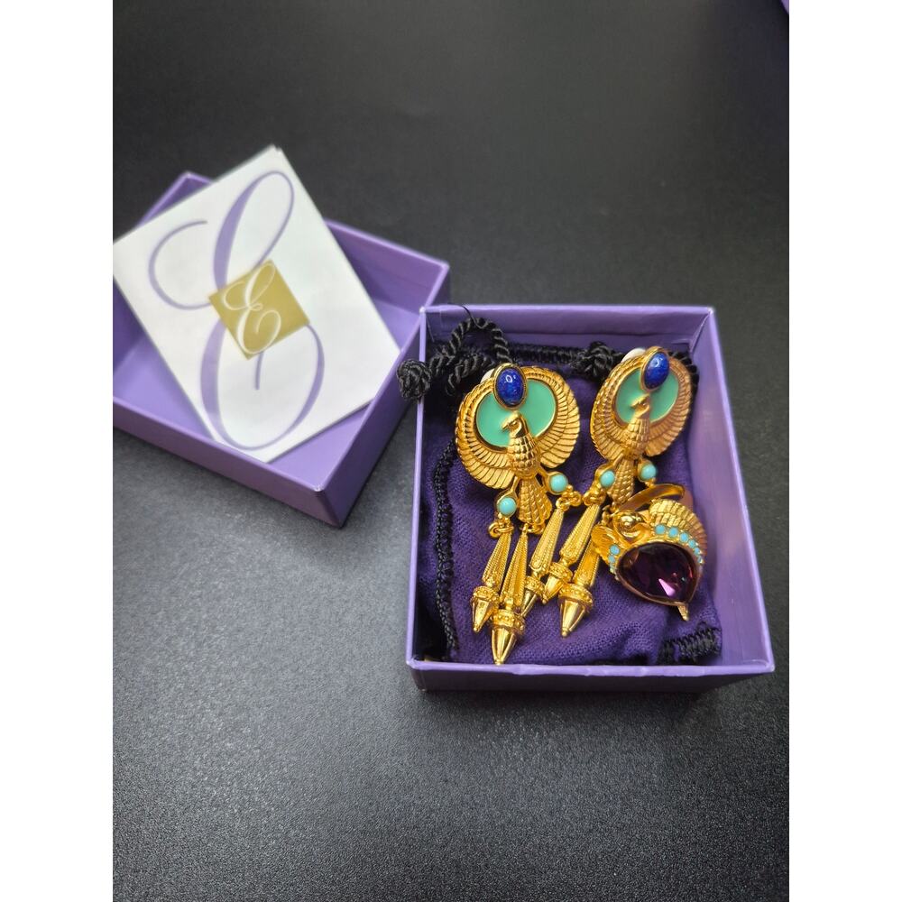 Elizabeth Taylor for Avon Egyptian Revival Phoenix Earrings and Ring - Picture 2 of 11